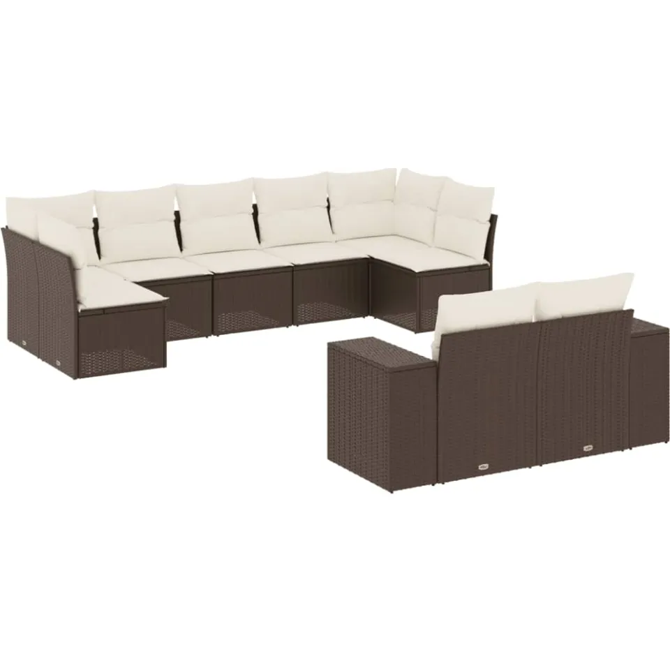 vidaXL 9-delige Loungeset met kussens poly rattan bruin, foto 3