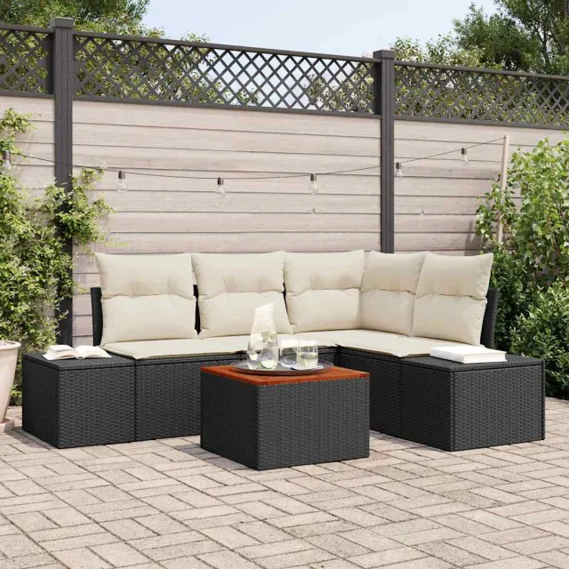 vidaXL Tuinbankenset 5 st Zwart poly rattan, foto 2