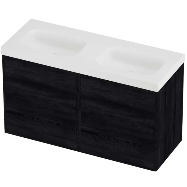 Proline Haga Badmeubelset Polystone Mezza Zonder Gat 120x46x73 cm Mat White Black Oak Eiken