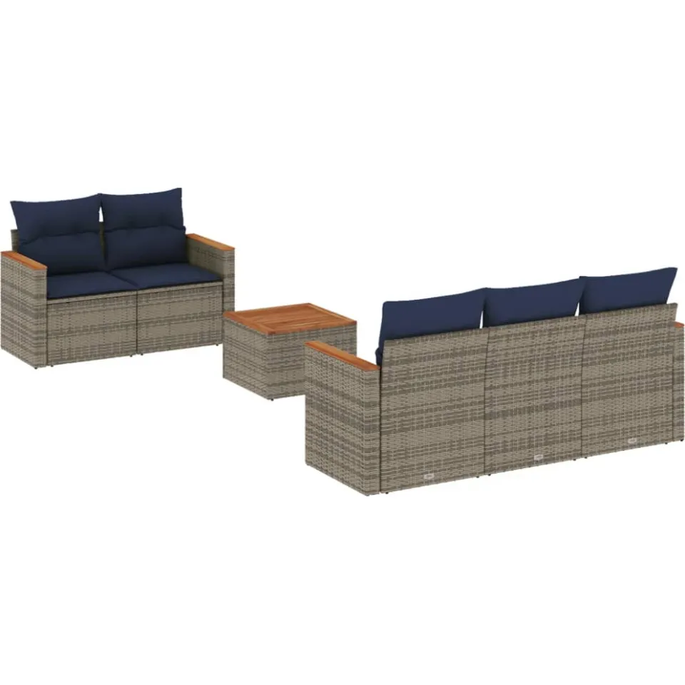 vidaXL 6-delige tuinbankset met kussens, grijs polyrotan, foto 3