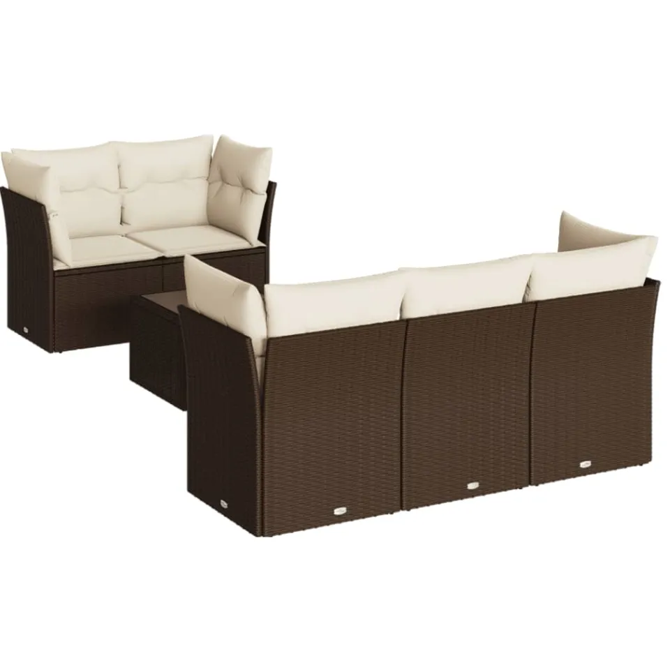 vidaXL 6-delige Loungeset met kussens poly rattan bruin