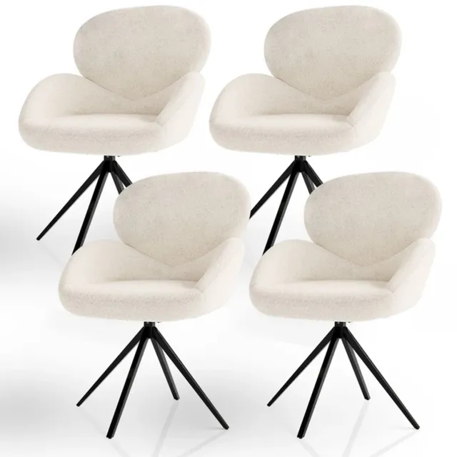 Juskys Draaistoel / Eetkamerstoel Albano - Incl. Draaifunctie - Bouclé Stof - Crème - Set van 4 Creme