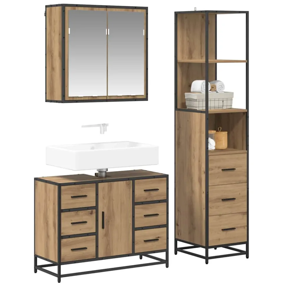 vidaXL Badkamermeubelset 3 st Artisan Eiken 80 x 33 x 60 cm Bruin