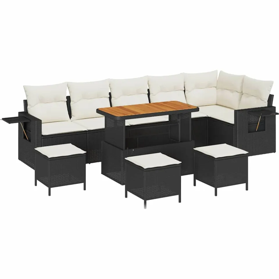 vidaXL Tuinbankenset 12 st Zwart en Crème poly rattan