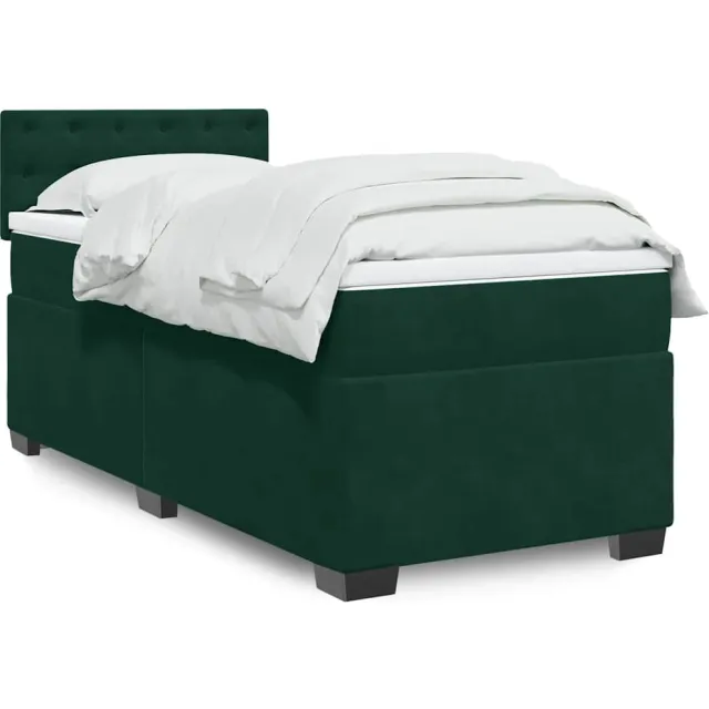 vidaXL Boxspring met matras fluweel donkergroen 90x200 cm groen