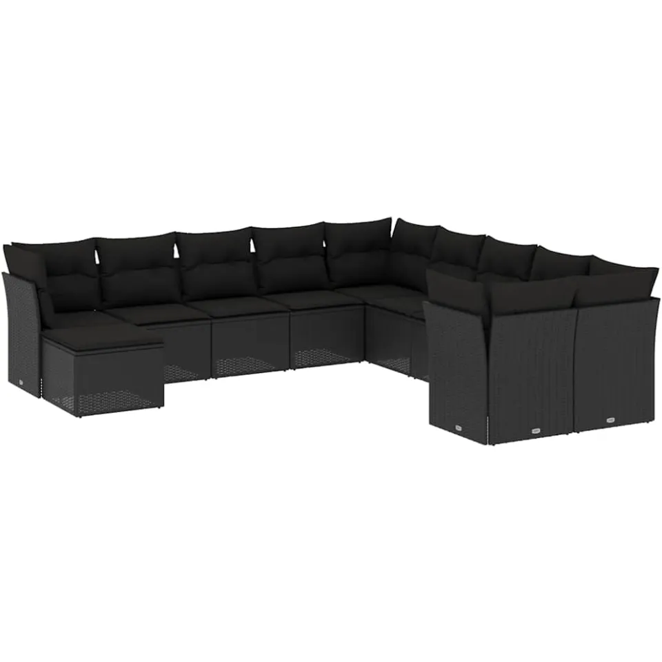 vidaXL 11-delige Loungeset met kussens poly rattan zwart, foto 3