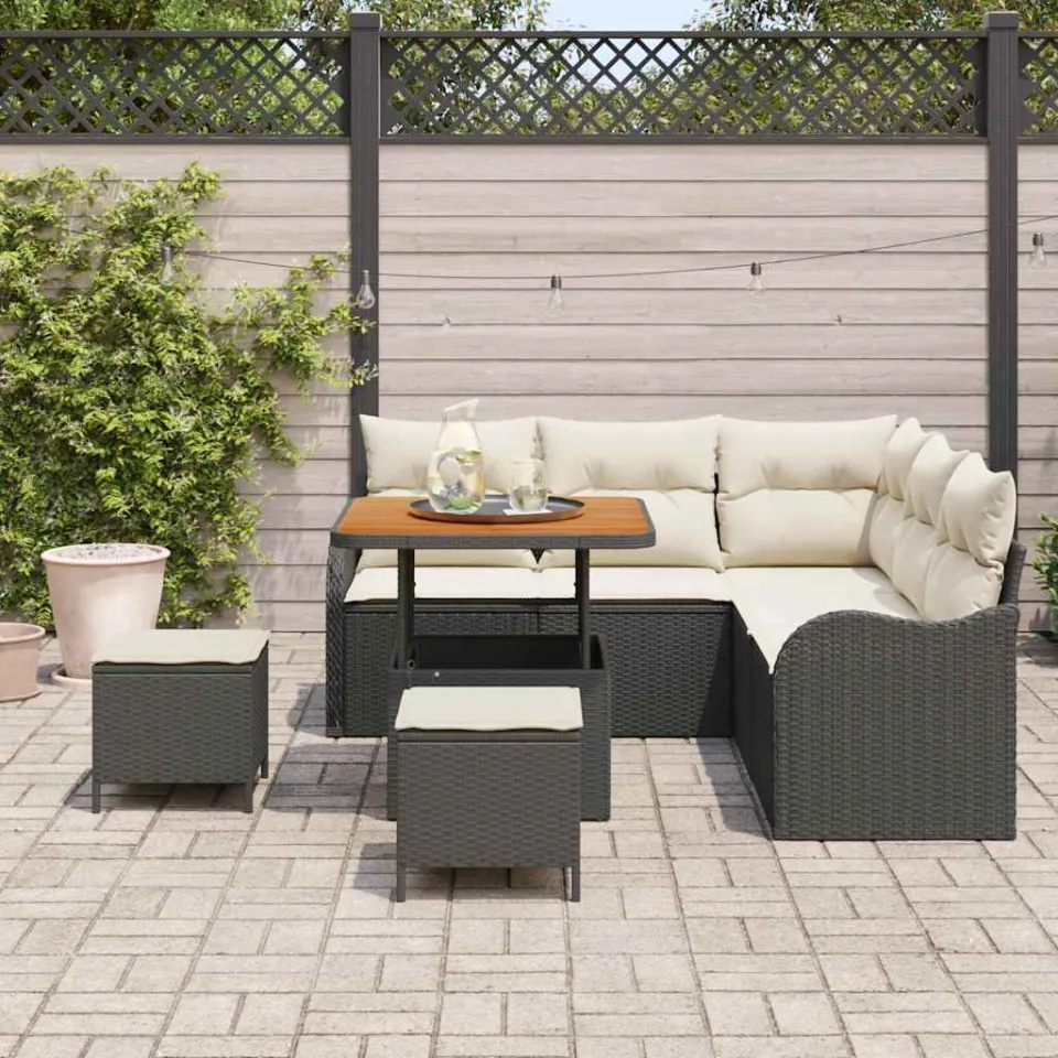 vidaXL Tuinbankenset 8 st Zwart poly rattan, foto 3