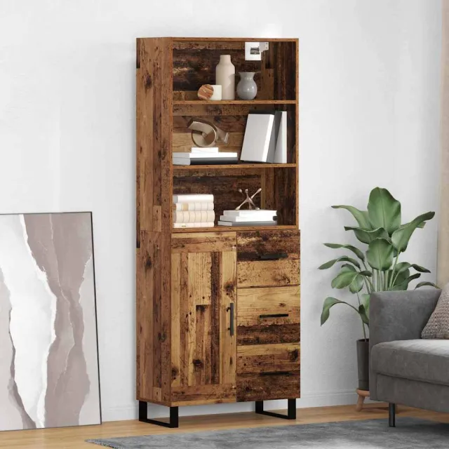 vidaXL Hoge kast 2 st Oudhout 69,5 x 34 x 180 cm Bewerkt hout en glas bruin, foto 2