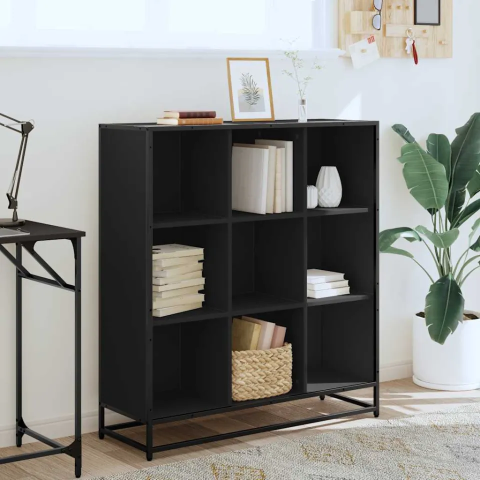 vidaXL Boekenkast 97,5x33x107,5 cm bewerkt hout en metaal zwart, foto 2