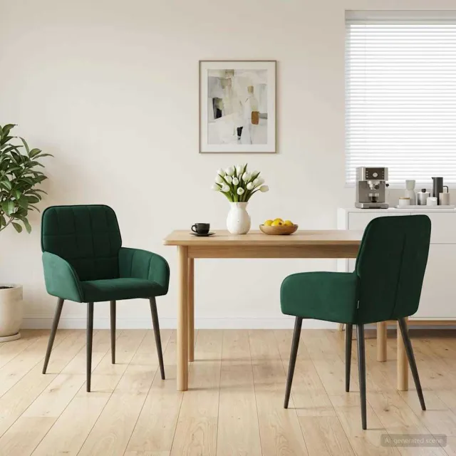 vidaXL Eettafelstoelen 2 st fluweel Donkergroen 56.5 x 50 x 85 cm groen, foto 2