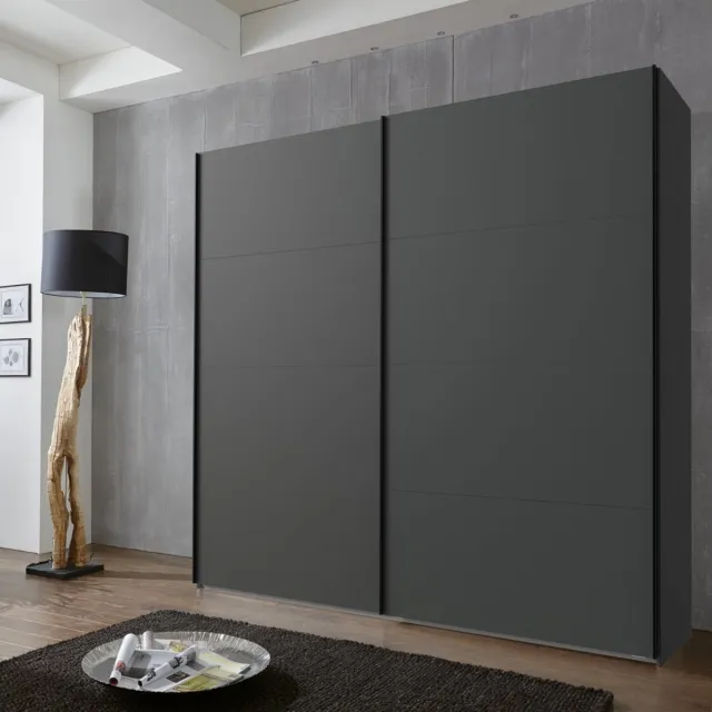 Woonexpress Kledingkast Rocco - Houtvezelplaat - Donkergrijs - 180x210x65 cm (BxHxD) - Schuifdeuren Antraciet/Grijs