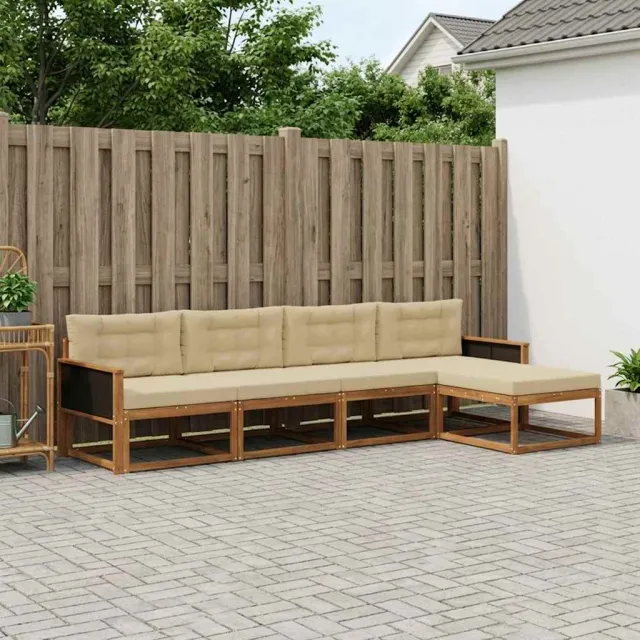 vidaXL Buiten bankenset 5 st 5-zits Natuurlijk en Beige Bruin