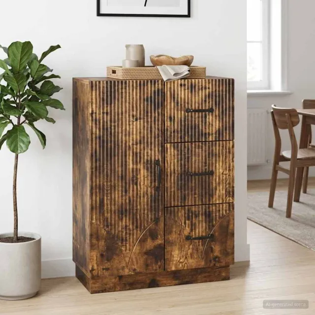 vidaXL Dressoir met lade Gerookt eiken 66 x 34,5 x 87 cm Bewerkt hout Bruin