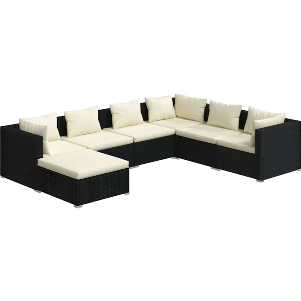 vidaXL 7-delige Loungeset met kussens poly rattan zwart, foto 4