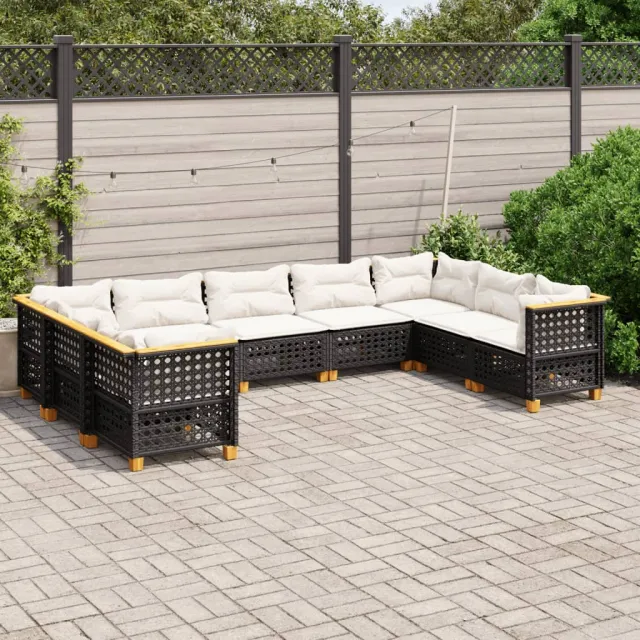 vidaXL 9-delige Loungeset met kussens poly rattan zwart, foto 2