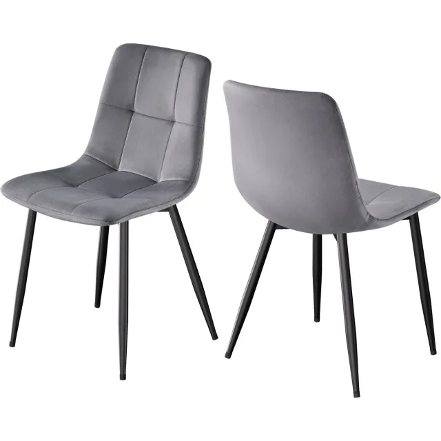 Vasagle Eetkamerstoelen - Met Fluwelen Bekleding - Verstelbare Poten - Set van 4 voor Woonkamer Grijs