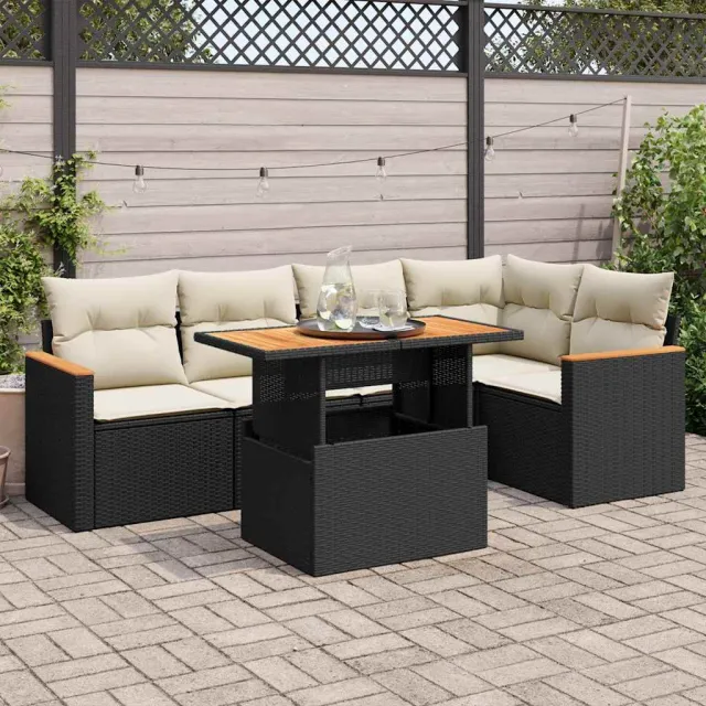 vidaXL 6-delige Loungeset met kussens poly rattan acacia zwart, foto 2