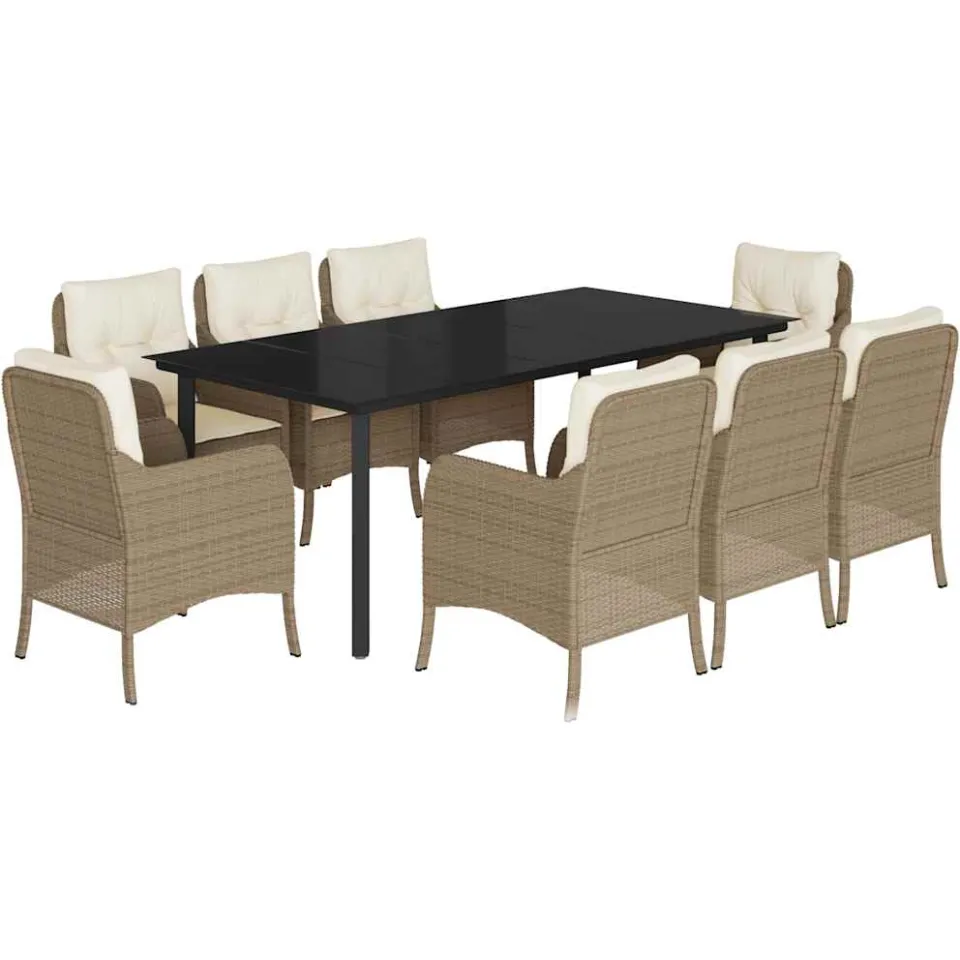 vidaXL 9-delige Tuinset met kussens poly rattan beige, foto 3