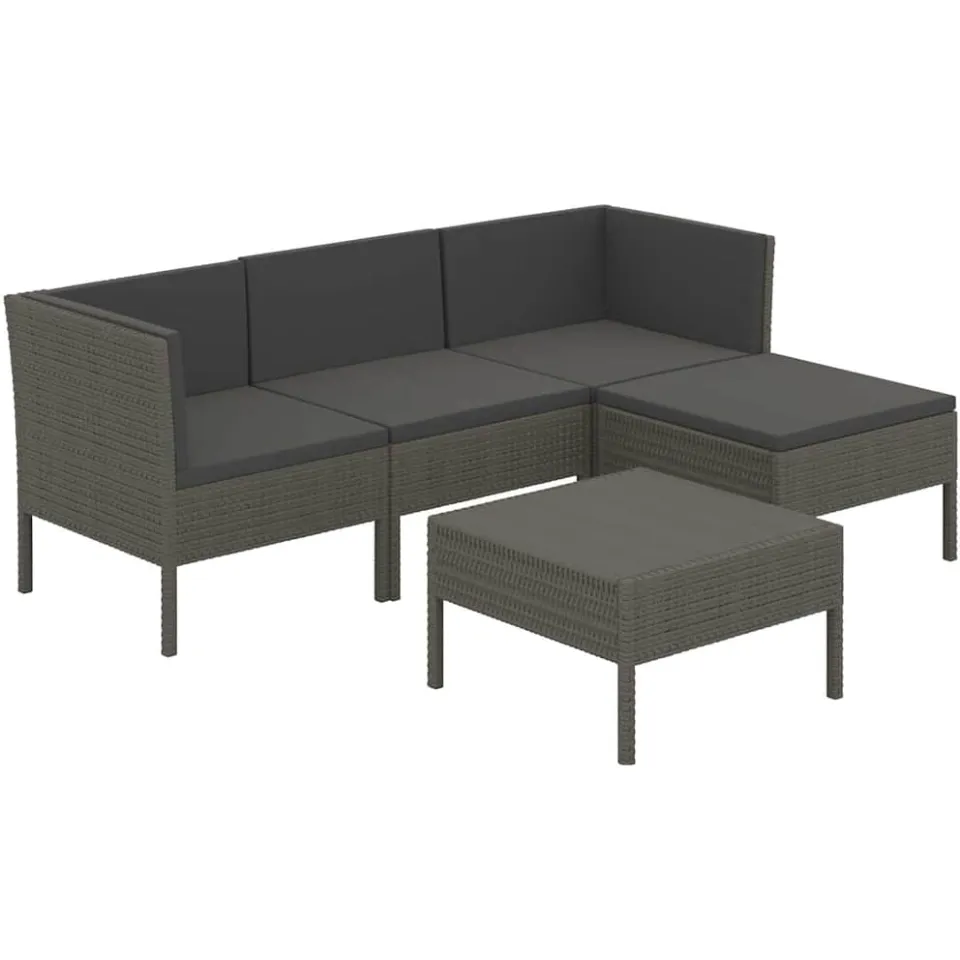 vidaXL 5-delige Loungeset met kussens poly rattan grijs, foto 3