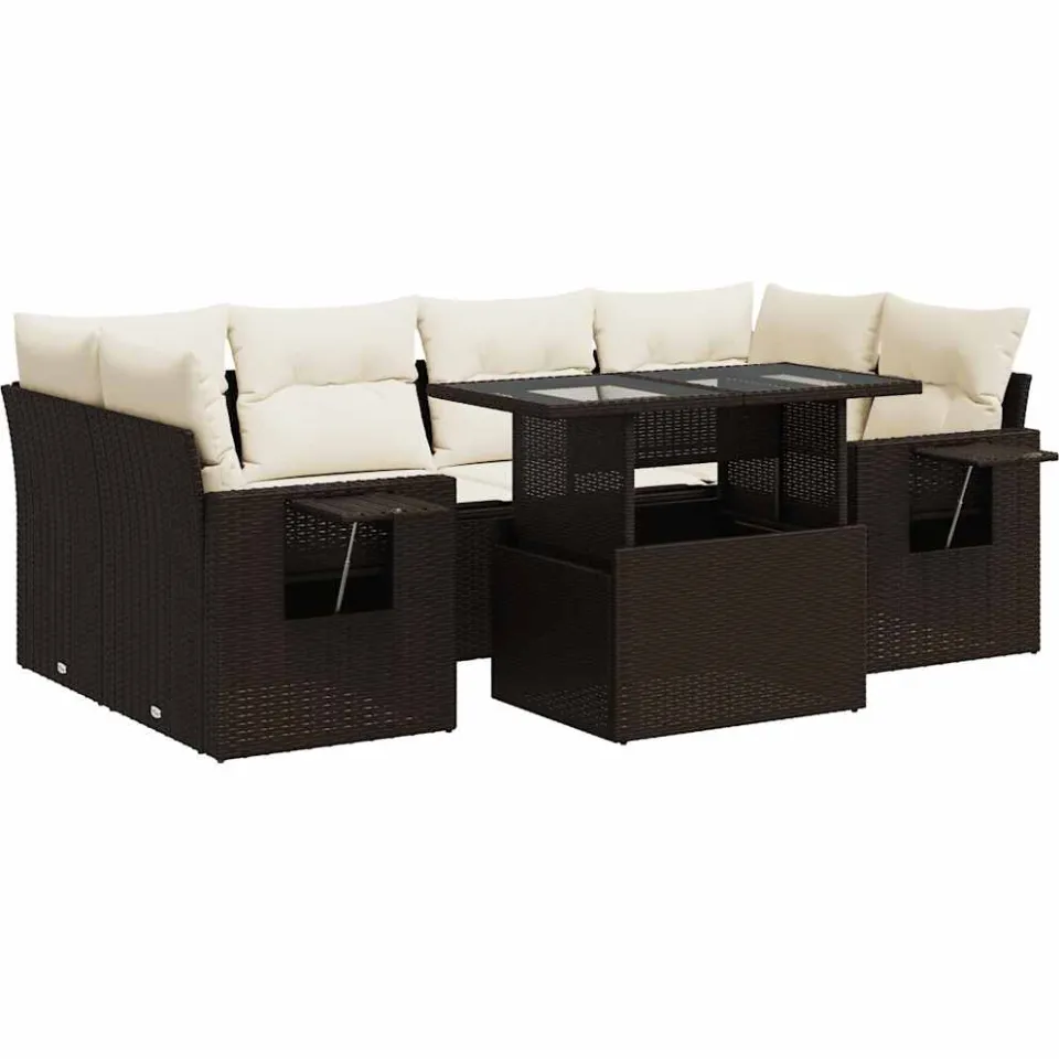 vidaXL 7-delige Loungeset met kussens poly rattan bruin, foto 3
