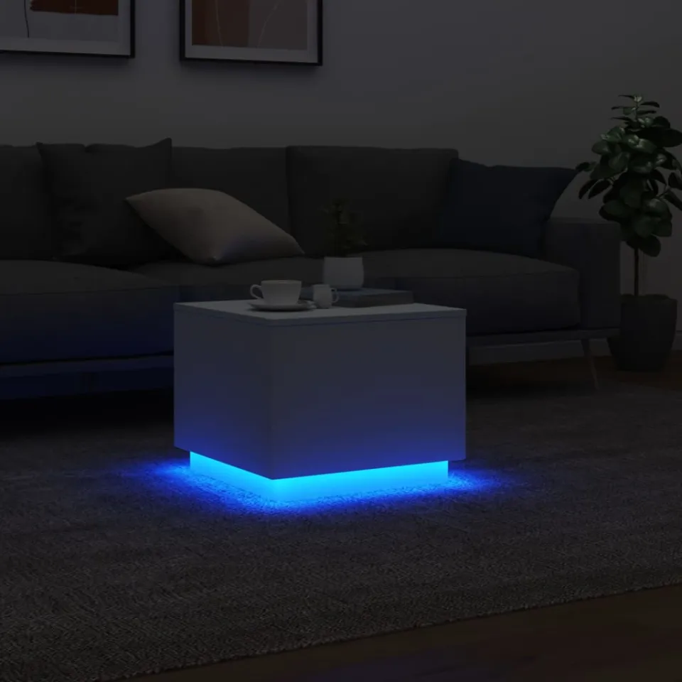 vidaXL Salontafel met LED-verlichting 50x50x40 cm wit, foto 4