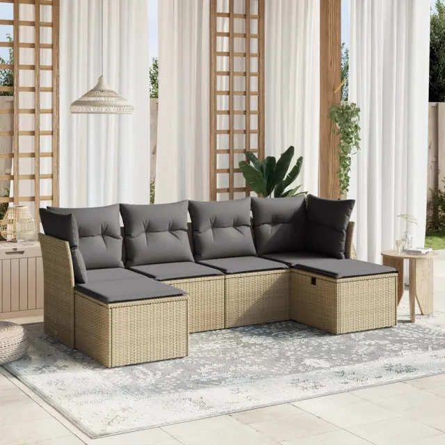 vidaXL 6-delige Loungeset met kussens poly rattan gemengd beige, foto 2