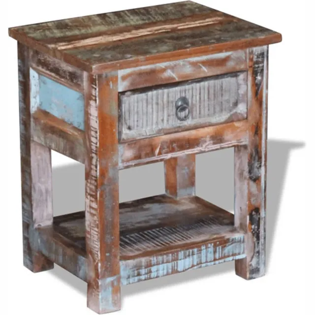 vidaXL Bijzettafel - met - lade - 43x33x51 - cm - massief - gerecycled - hout meerkleurig