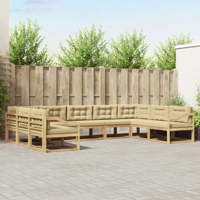 vidaXL Buiten bankenset 9 st 9-zits Wit en Beige