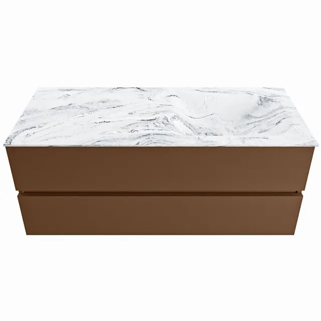 Mondiaz VICA-DLUX 120cm badmeubel onderkast Rust 2 lades. Inbouw wastafel CLOUD rechts zonder kraangat, kleur Glace.