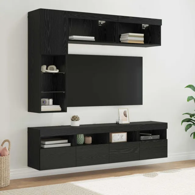 vidaXL TV-kast 7 st 30,5 x 30 x 102 cm Zwart Eiken, foto 2