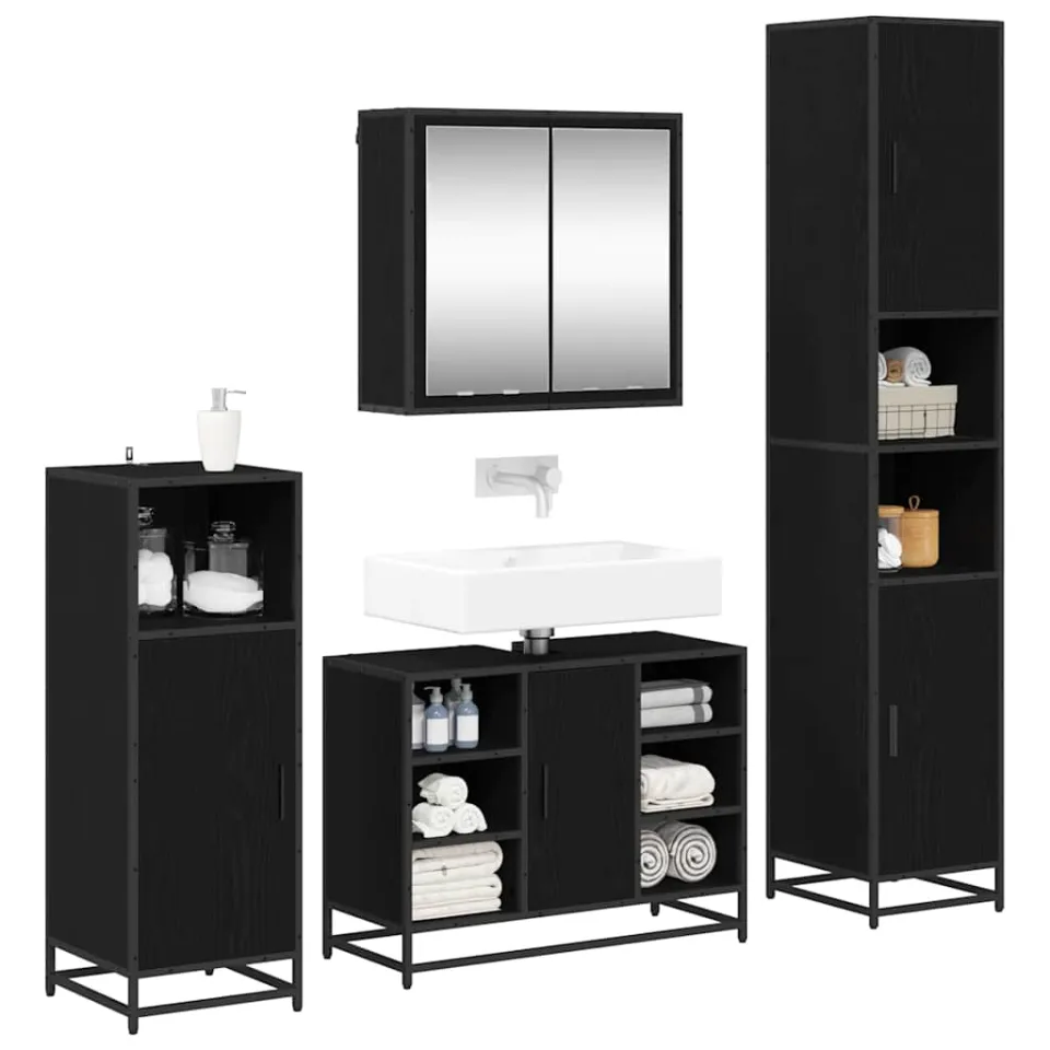 vidaXL Badkamermeubelset 4 st Zwart Eiken 80 x 33 x 60 cm Bewerkt hout