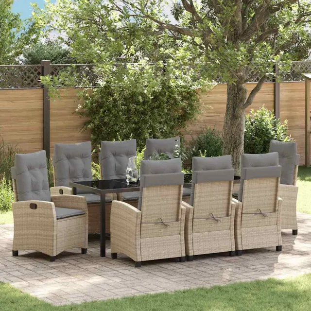 vidaXL Tuin eettafelset 9 st Beige poly rattan, foto 2
