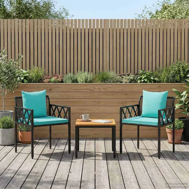 vidaXL tuinmeubelset 3 st Zwart en Turquoise poly rattan