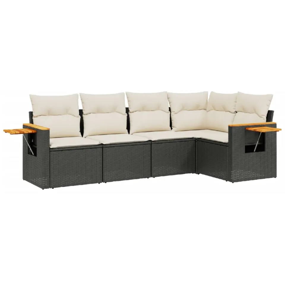 vidaXL 5-delige Loungeset met kussens poly rattan zwart, foto 3