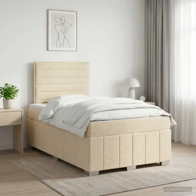 vidaXL Boxspringbed met matras Crèmekleurig 120 x 190 cm Stof