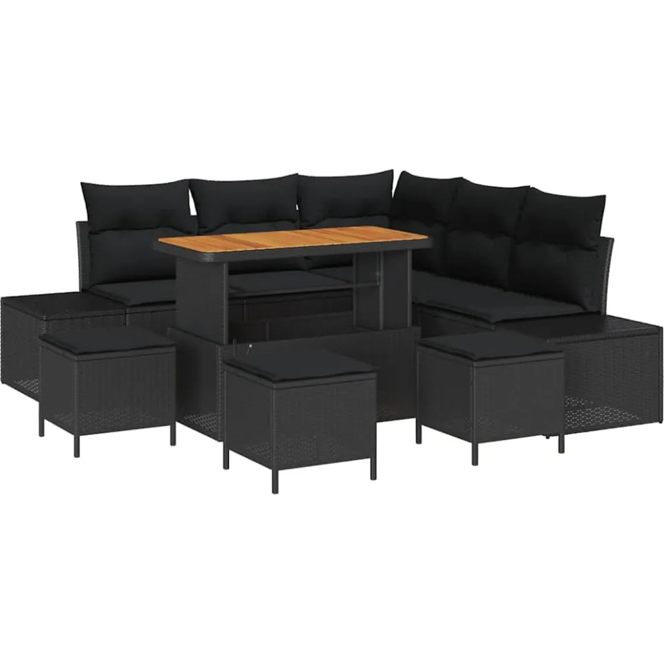 vidaXL Tuinbankenset 9 st Zwart poly rattan, foto 4