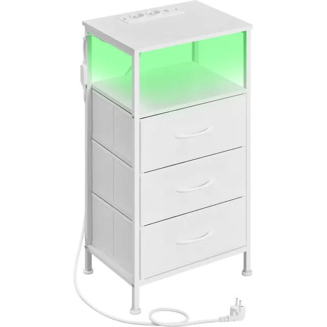 Songmics Nachtkastje - Met LED-verlichting - 3 Lades - Open Vak - Met Oplaadstation Wit