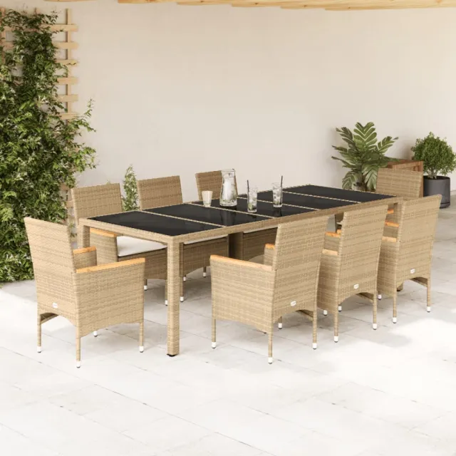 vidaXL 9-delige Tuinset met kussens poly rattan en glas beige, foto 2
