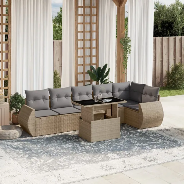 vidaXL 7-delige Loungeset met kussens poly rattan beige, foto 2