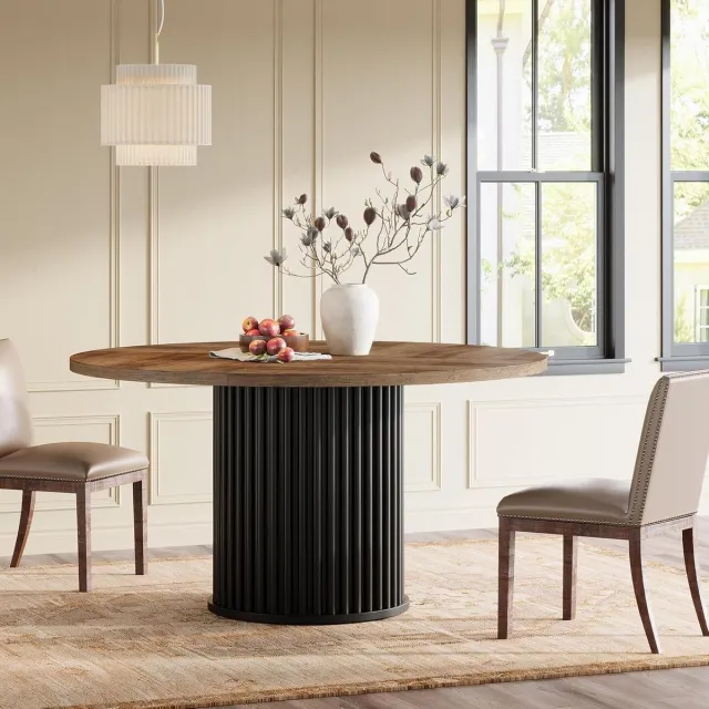 BonBonVibes Ronde Eettafel 120 cm Bruin & Zwart – Eetkamertafel voor 4 Personen – Moderne Keukentafel met Stevig Metalen Frame – Ronde Tafel voor Eetkamer, Keuken & Woonkamer bruin zwart