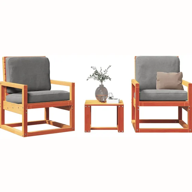 vidaXL 3-delige Loungeset massief grenenhout wasbruin