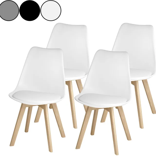 Bealife TB18 Eetkamerstoel - Set van 4 - Kuipstoel – Beukenhouten onderstel – Wit