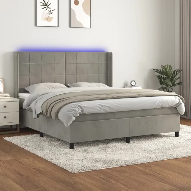 vidaXL Boxspring met matras en LED fluweel lichtgrijs 160x200 cm grijs