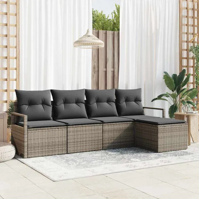 vidaXL Bankstel 5 st Grijs poly rattan, foto 2