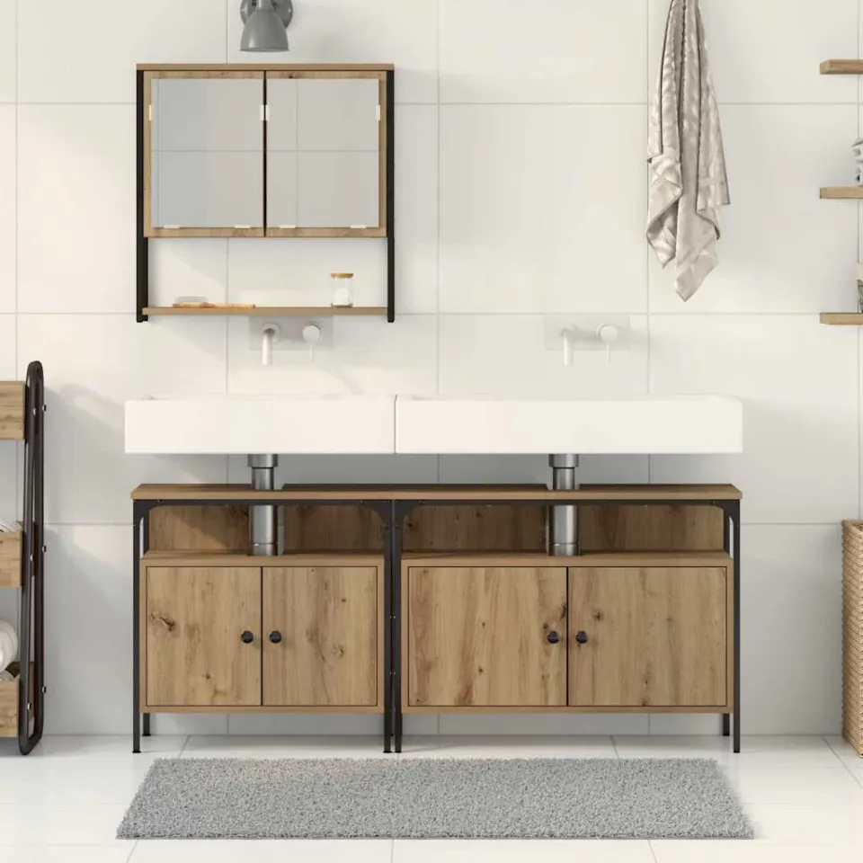 vidaXL Badkamermeubelset 3 st Bruin Bewerkt hout, foto 3