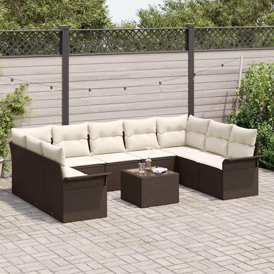 vidaXL Tuinbankenset 10 st Bruin poly rattan, foto 3