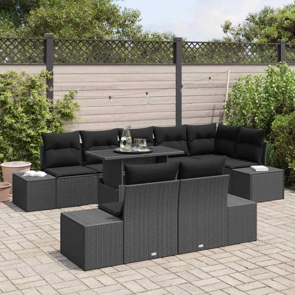 vidaXL Tuin Sofa Set 9 st Zwart poly rattan, foto 3