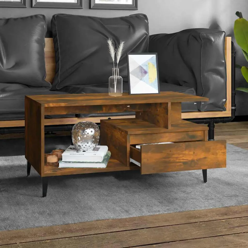 vidaXL Salontafel 90x49x45 cm bewerkt hout gerookt eikenkleurig, foto 2