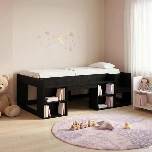 vidaXL Jeugd bedframe met opbergruimte Zwart eiken 75 x 190 cm