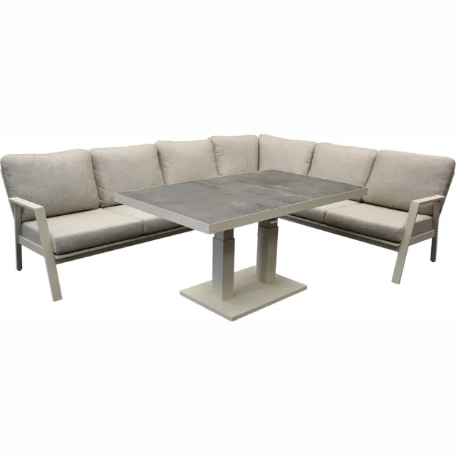 AVH-Collectie Barolo hoek dining loungeset 4 delig aluminium verstelbare tafel latte